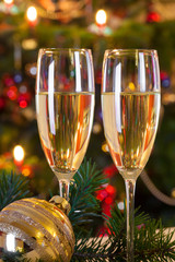 Christmas still life with champagne.