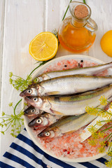 Fresh smelt on  with lemon