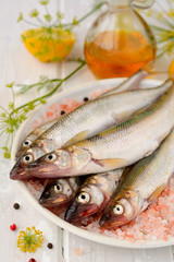 Fresh smelt on  with lemon