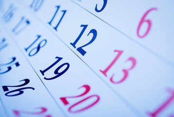 Blank calendar viewed obliquely