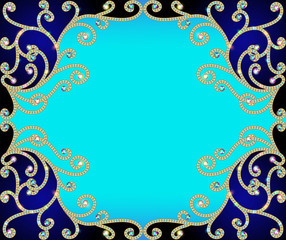 horizontal  background frame with gold ornaments of precious sto