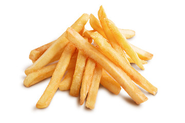 A pile of french fries isolated on white