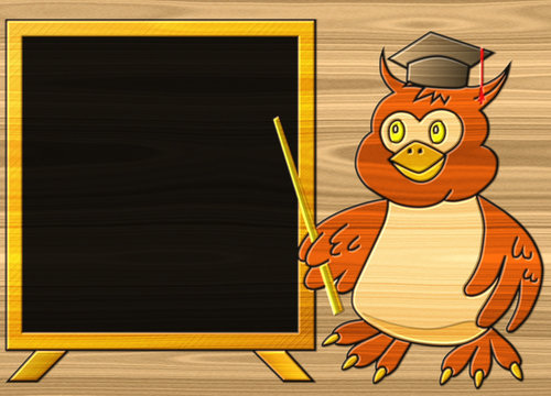 Wise owl relief painting on generated wood texture background