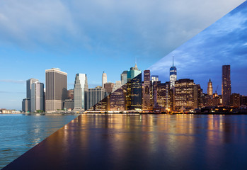 Montage of Manhattan skyline night to day - New york - USA