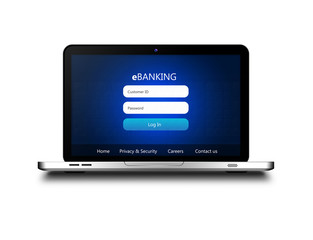 laptop with ebanking login page  isolated over white
