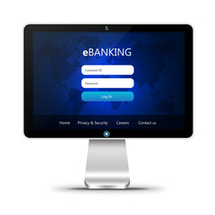 monitor with ebanking login page  isolated over white