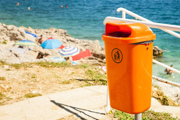 Trash can near the sea beach.