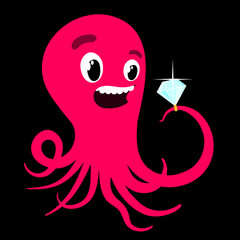 Cartoon octopus with a diamond ring