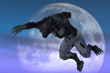 Werewolf against moon