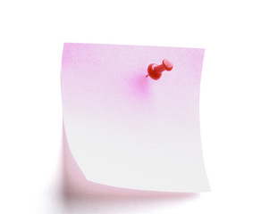 Pink paper note on white background isolated.