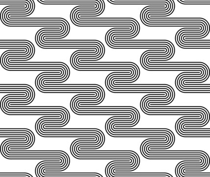Black and white seamless pattern with curved line.