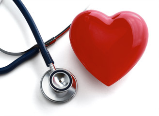 Heart with a stethoscope, isolated on white background