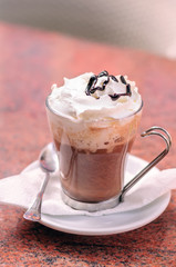 Mocha Coffee with Whipped Cream and Chocolate Topping