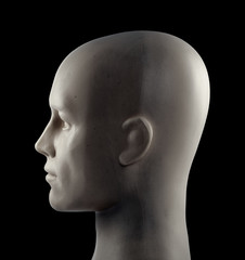Mannequin head on black background with clipping path