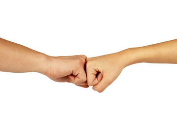 Two hands: man and woman, isolated on white