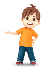3D render of a happy boy presenting