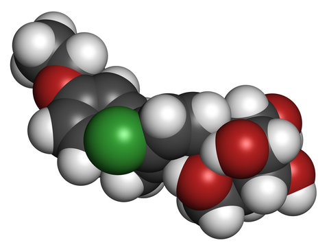 Dapagliflozin diabetes drug molecule.