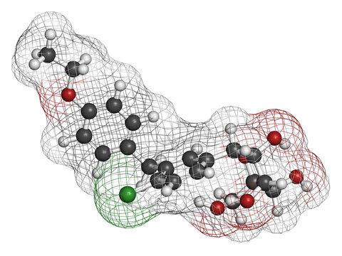 Dapagliflozin diabetes drug molecule. 
