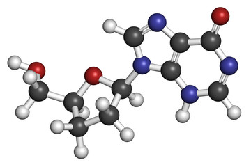 Didanosine (2′,3′-dideoxyinosine, ddI) HIV drug molecule.