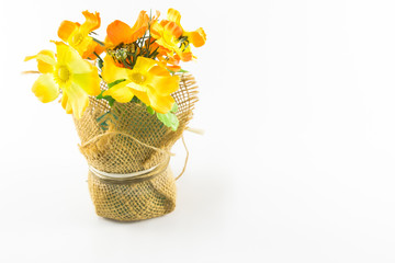 plastic flower in bloom pot