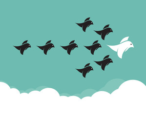 Flock of birds flying in the sky, Leadership concept