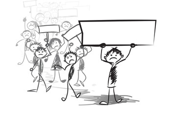 Cartoon people representing .Protest meeting