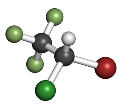 Halothane general anesthetic drug molecule.
