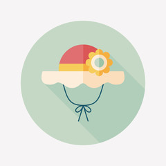 Women hat flat icon with long shadow