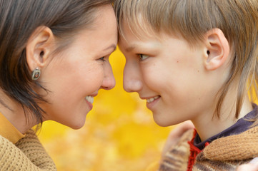 Mother and son in park