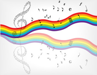 music notes background with rainbow