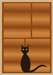 Single black cat at the window