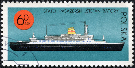 stamp printed by Poland, shows passenger ship