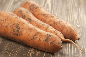 Carrot-roots on a board