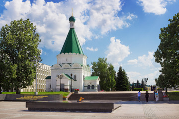 Memorial with an eternal flame and Archangel Michael Cathedral.