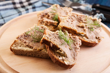 Slices of bread with baked pate