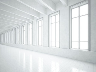 Loft space with white concretely walls