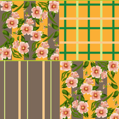 Patchwork seamless retro checkered floral pattern background