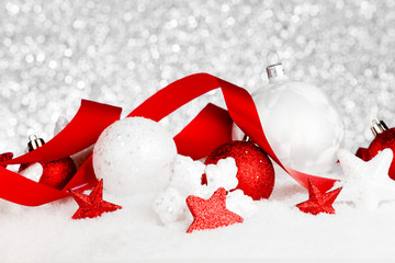 Christmas decorations in snow
