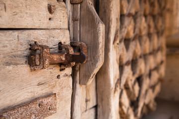600 years old wooden doors with metal frame work and lock