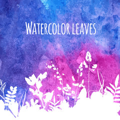 Leaves on watercolor background