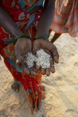 GOKARNA,INDIA - Feb 27: Salt plantation near Gokarna, India, han