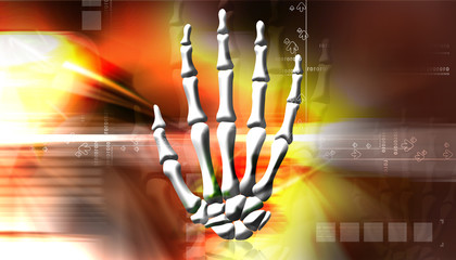 Digital illustration of Hand Skelton with abstract background