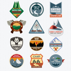 Set of retro camping and outdoor adventure logo badges and label