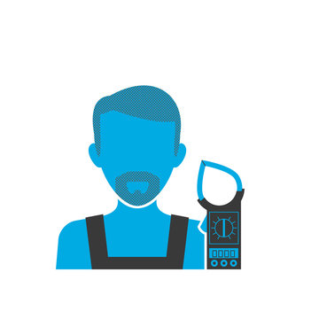 blue electrician holding multimeter clip art preview