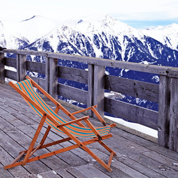 lounge chair at mountain ski resort in Alps, Austria