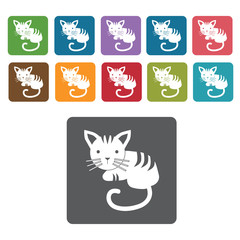 Kitten icon. Cat icon set. Rectangle colourful 12 buttons. Vecto