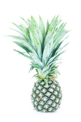 Green pineapple on white background.