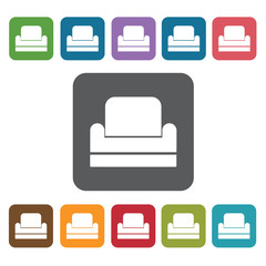 Couch icon. Cinema movie icons set. Rectangle colourful 12 butto