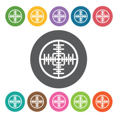 Square reticle with dot icon. Crosshair icon set. Round colourfu