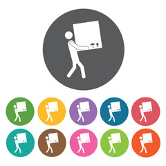 Carrying box delivery boy icon. Delivery man shipping icon set.